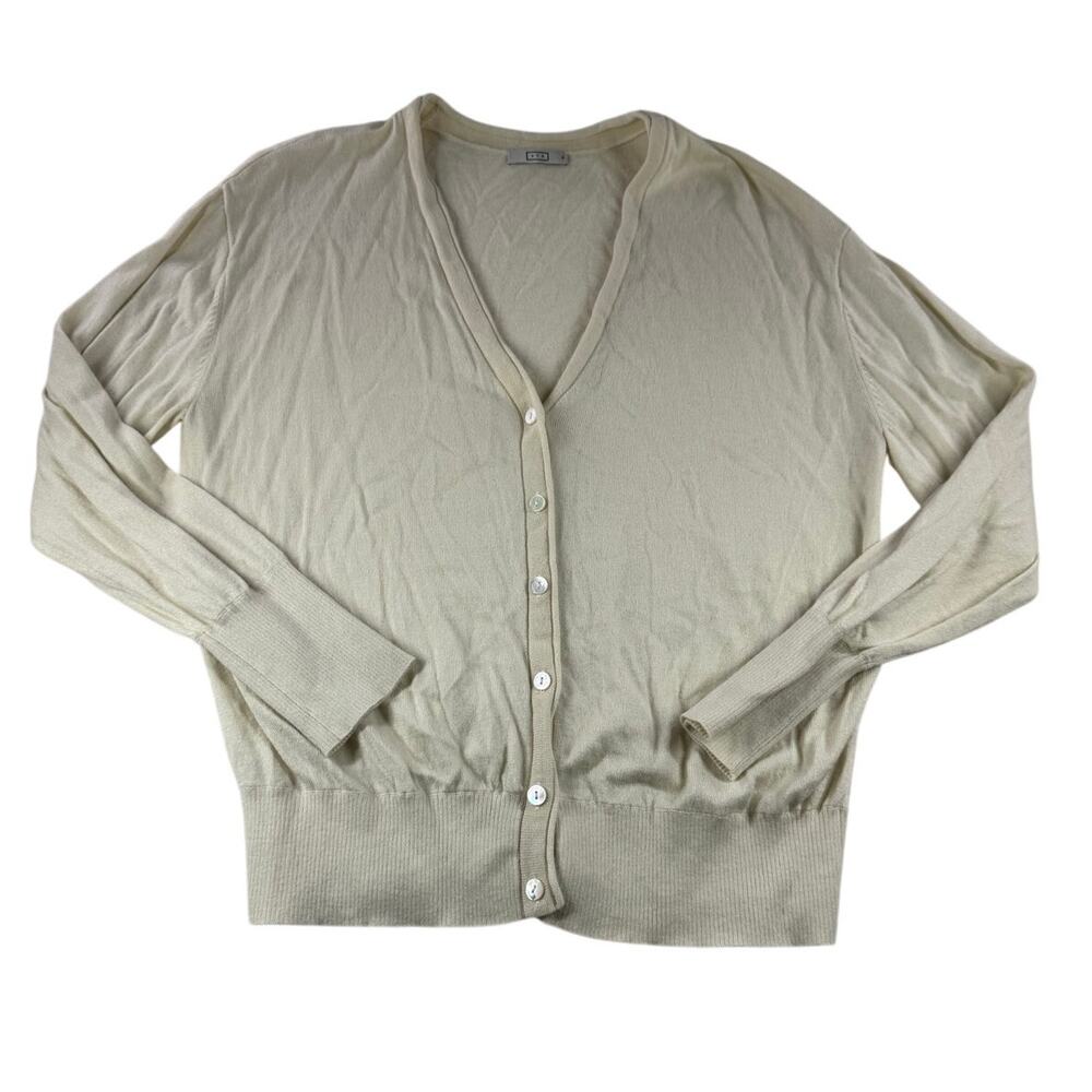 AYR The Airport Cardigan M Sweet Cream Button Front Sweater Merino Wool Blend